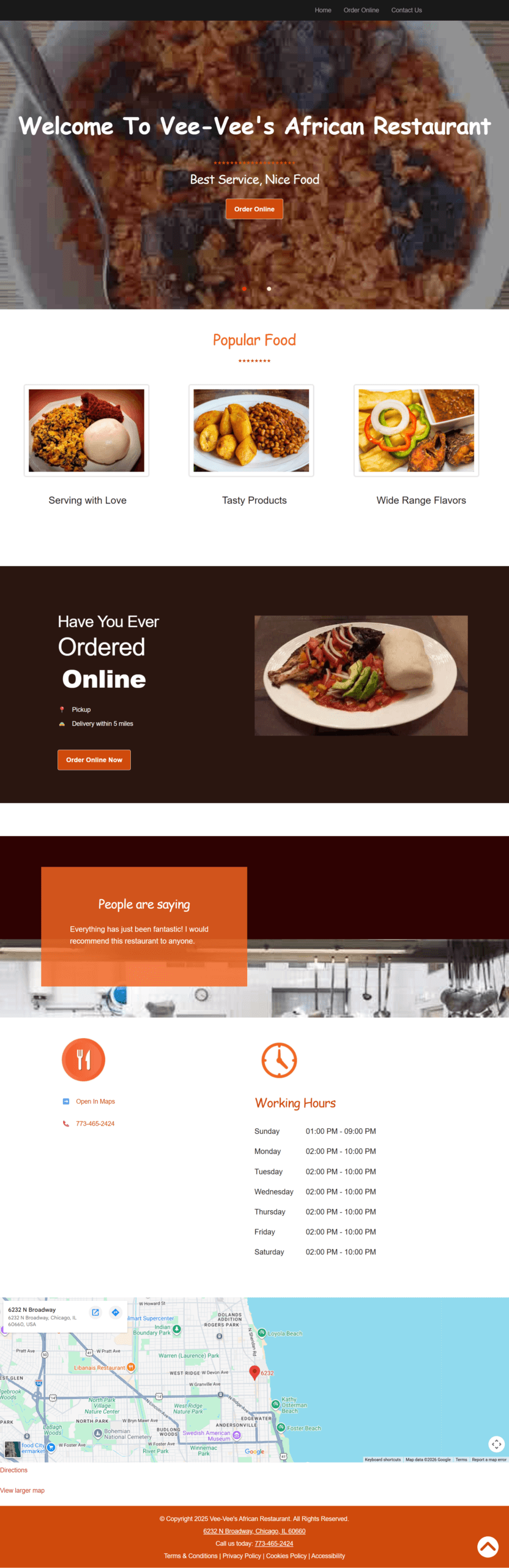 Vee-Vee's African Restaurant website design by Go Execution