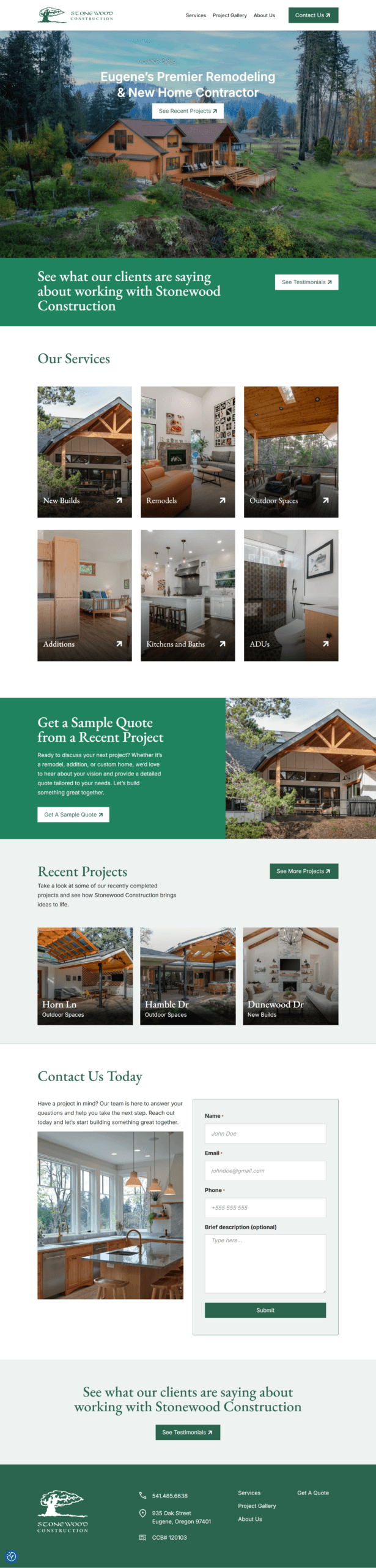 Stone Wood Construction website design by Go Execution